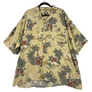 Tommy Bahama Hawaiian Shirt Mens XXL Yellow Tropical Button Up Pockets Rayon